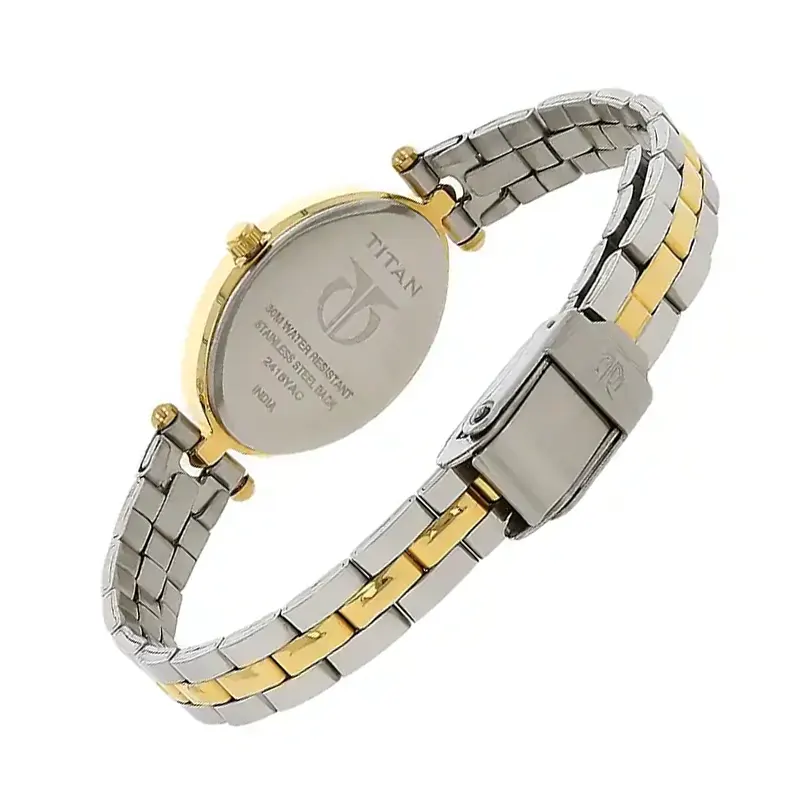 Titan Silver Dial Two-tone Oval Shape Ladies Watch- 2418BM01